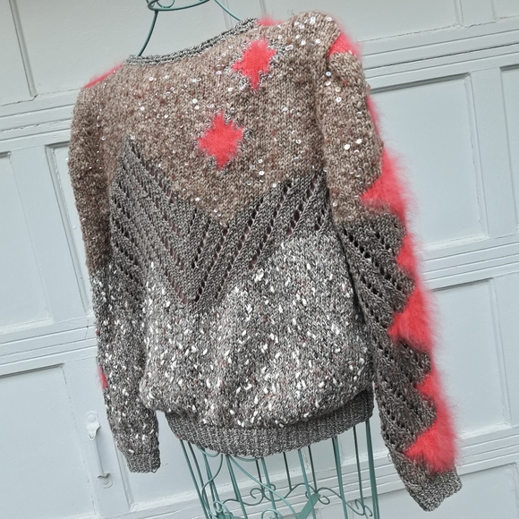 Sweaters - Chunky Knit Sweater Handmade Fuzzy Soft Fun Unique Ugly Cute Valentine Pink Fur